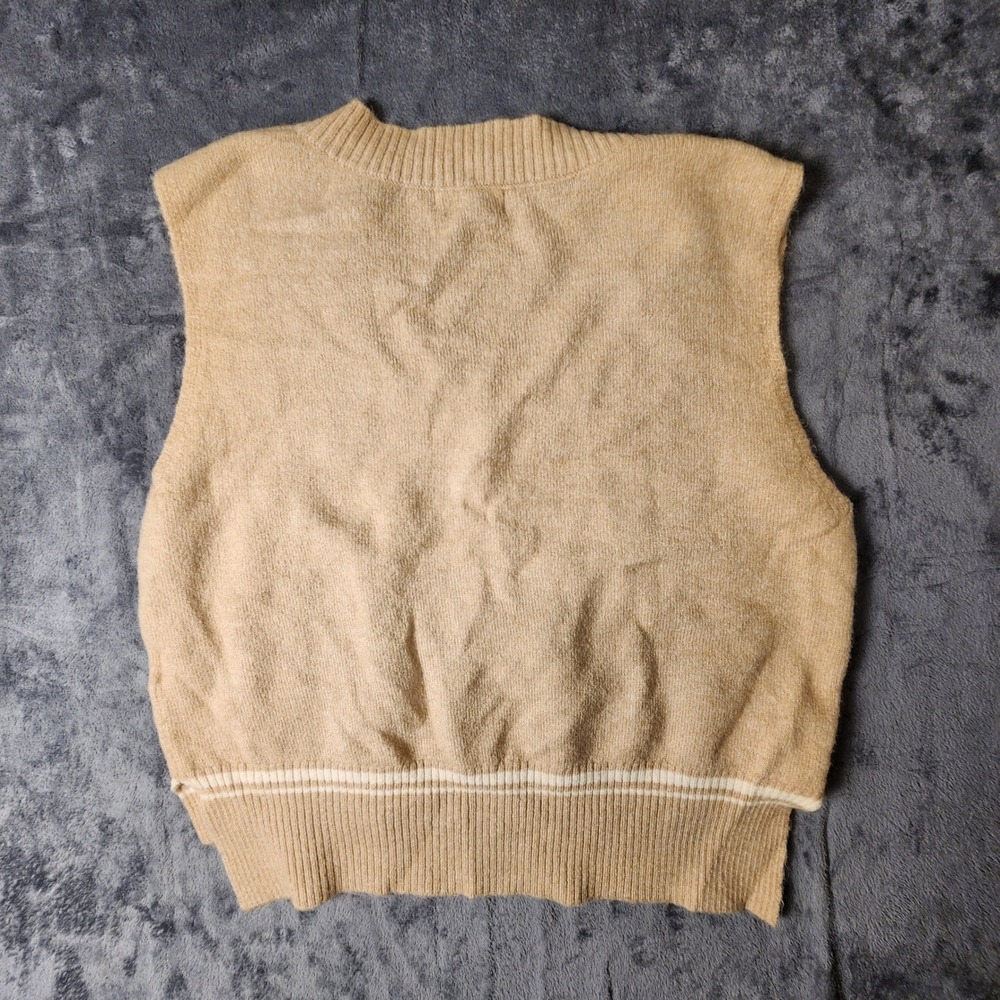 Altar'd State Womens Small Tan Cable Knit V-Neck Sweater Vest Striped Hem Boho